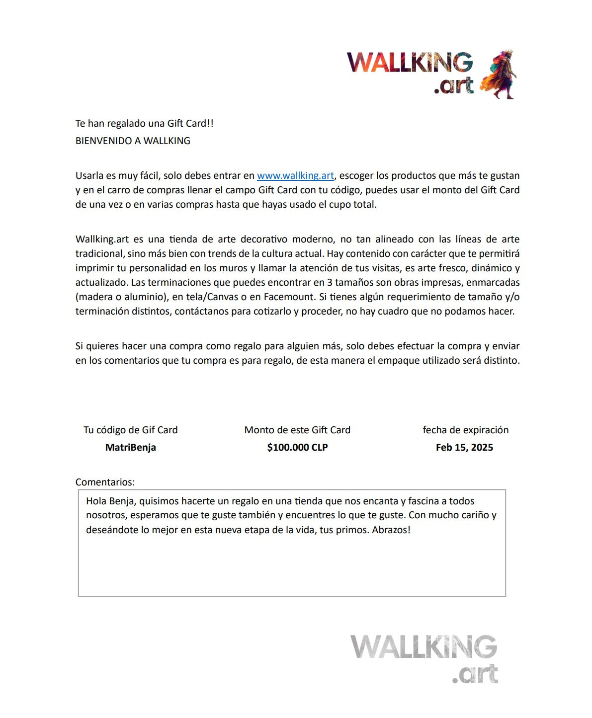 Wallking.art Gift Card