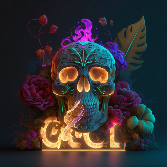 Neon Skull Inhaling Fire